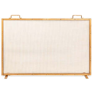 Single Panel Handcrafted Steel Mesh Fireplace Screen w/ Handles- 38x27in