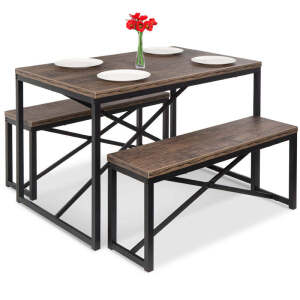 3- Piece Bench Style Dining Furniture Set w/ 2 Benches, Table- 45.5in 