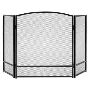 3- Panel Simple Steel Mesh Fireplace Screen w/ Rustic Worn Finish- 47x29in