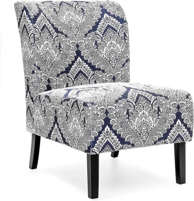 Polyester Upholstered Modern Armless Accent Chair, Blue/White  