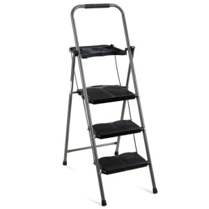 3-Step Folding Steel Ladder w/ Utility Tray, Hand Grip, 330lb Capacity. Appears New. 