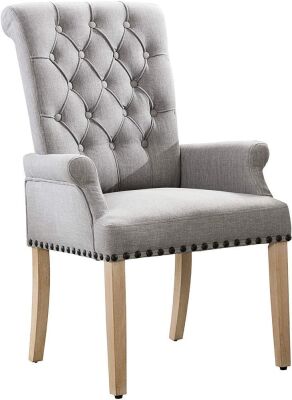 Set of 2 Tufted Linen Accent Dining Chairs, Gray 