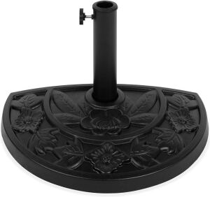 19in Half Patio Umbrella Stand Base for Standard Pole Sizes w/ Weather-Resistant Resin, Floral Accents