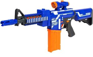 Motorized Foam Dart Blaster, Toy Combat Battle Set w/ Electric Motor, High-Capacity Drum, 20 Soft Darts, Long Distance Shooting 