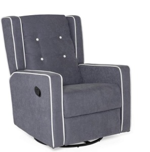 Mid-Century Modern Polyester Upholstered Swivel Recliner Rocking Chair, Grey. Appears New. 