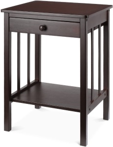 HOMFA Bamboo Night Stand/End Table w/ Drawer & Storage, Dark Brown. E-Commerce. Appears New. 