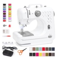 6V Portable Foot Pedal Sewing Machine w/ 12 Stitch Patterns, White/Gray, Appears New