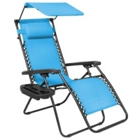 Folding Zero Gravity Recliner Patio Lounge Chair w/ Canopy, Side Tray, Light Blue. Appears New.&nbsp;