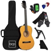 Beginner Acoustic Guitar Set w/ Case, Strap, Digital Tuner, Strings - 38in, Natural Finish. Appears New.&nbsp;