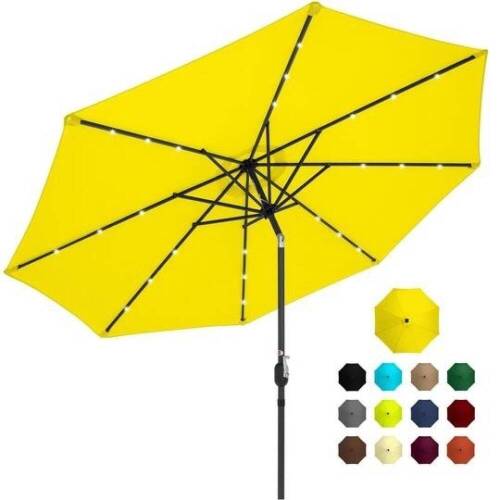 10ft Solar LED Lighted Patio Umbrella w/ Tilt Adjustment, Fade-Resistance, Yellow. Appears New.&nbsp;