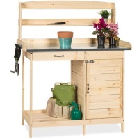 Garden Wooden Potting Bench w/ Metal Table Top - Natural. Appears New.&nbsp;