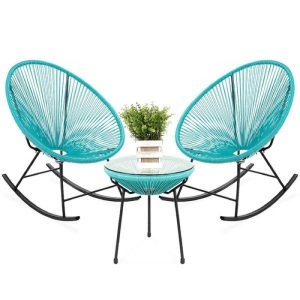 3-Piece Patio Woven Rope Acapulco Rocking Chair Bistro Set, Teal. Appears New. 