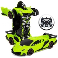 1:16 Scale Transforming RC Remote Control Robot/Drifting Race Car Toy w/ LED Lights - Green. Appears New.&nbsp;