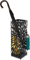 Modern Square Metal Entryway Umbrella Storage Stand w/ 2 Hooks, Drain Tray, Floor Protection, Black. Appears New.&nbsp;