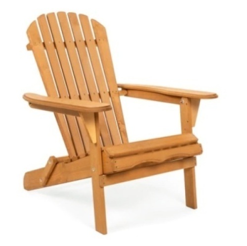 Folding Wooden Adirondack Chair Accent Furniture w/ Natural Finish, Brown, Appears New
