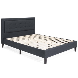 Upholstered Queen Platform Bed w/ Tufted Button Headboard, Steel Frame, Wood Support, Dark Gray. Appears New. 