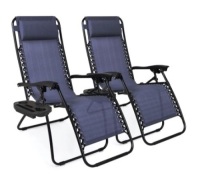 Set of 2 Adjustable Zero Gravity Patio Chair Recliners w/ Cup Holders, Blue, Appears New