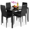 5-Piece Dining Table Set w/ Glass Top, Leather Chairs. Appears New. 