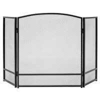 3-Panel Simple Steel Mesh Fireplace Screen w/ Rustic Worn Finish - 47x29in, Black. Appears New.&nbsp;