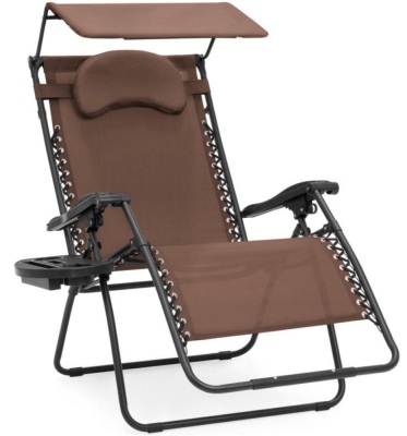 Oversized Zero Gravity Chair w/ Folding Canopy Shade w/ Cup Holder, Brown. Appears New. 