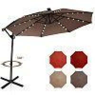 10FT Patio Offset Umbrella Solar LED 360 Rotation 