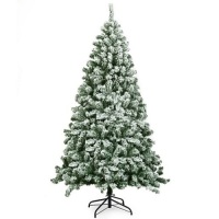 Costway 6FT Snow Flocked Artificial Christmas Tree Hinged w/928 Tips and Foldable Base 