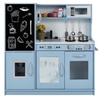 Pretend Play Kitchen Wooden Toy Set for Kids with 11 Accessories, Blue, Appears New