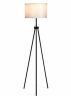 Modern Metal Tripod Floor Lamp White Fabric Shade w/ Chain Switch