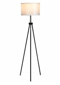 Modern Metal Tripod Floor Lamp White Fabric Shade w/ Chain Switch