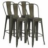 30" Height Set of 4 High Back Metal Industrial Bar Stools