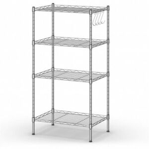 4-Wire Shelving Metal Adjustable Storage Rack with Removable Hooks