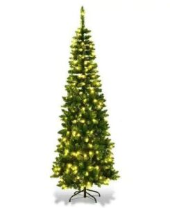 6.5 ft. Pre-Lit Hinged Artificial Pencil Christmas Tree with 250 Warm White Lights