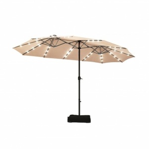 15 Ft Solar Led Patio Double-Sided Market Umbrella With Weighted Base 