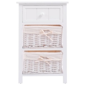 Bedside End Table Organizer w/ 2 Baskets & 1 Drawer  