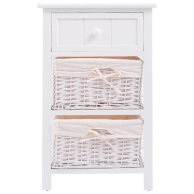 Bedside End Table Organizer w/ 2 Baskets & 1 Drawer  