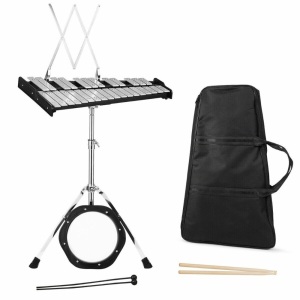 30 Notes Percussion Glockenspiel Bell Kit with Practice Pad Mallets Sticks Stand 