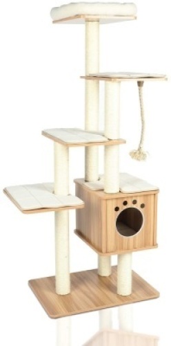 LAZY BUDDY Cat Tree, Wooden Modern Cat Tower, 5 Levels for Cat's Activity. Appears New