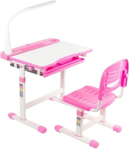 Pink Height Adjustable Children&rsquo;s Desk and Chair, Kids Interactive Workstation with LED Lamp. Appears New