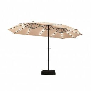 15 Ft Solar Led Patio Double-Sided Umbrella Market Umbrella With Weight Base