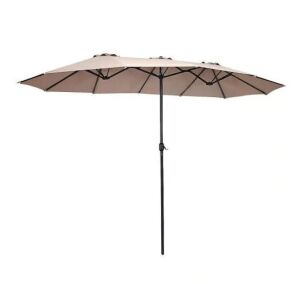 15 ft. Steel Market Double-Sided Twin Patio Umbrella with Crank