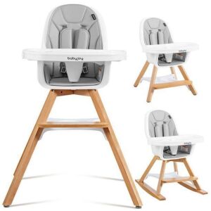 3-in-1 Convertible Wooden Baby High Chair with Tray Adjustable Legs Cushion