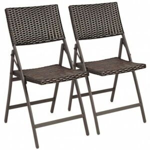 Set of 2 Patio Rattan Folding Portable Dining Chairs