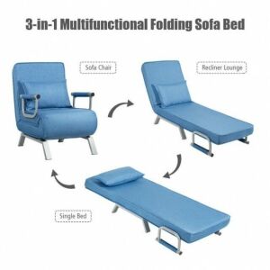 Folding 5 Position Convertible Sleeper Bed Armchair Lounge Couch With Pillow