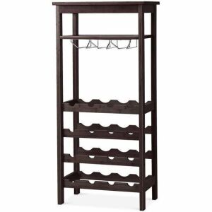 16 Bottles Bamboo Storage Wine Rack With Glass Hanger