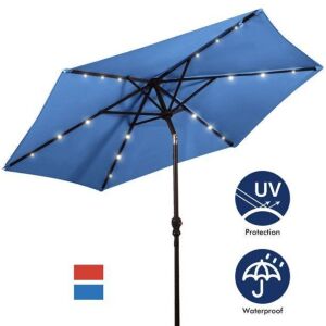 9FT Patio Solar Umbrella LED Steel Tilt With Crank 