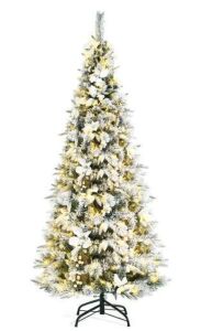 6 ft. Pre-Lit Snow Flocked Christmas Tree with Berries and Poinsettia Flowers