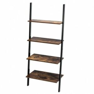 Multipurpose 4-Tier Industrial Leaning Wall Bookcase With Metal Frame