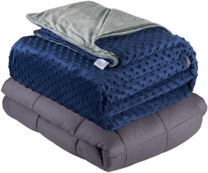 Quility Weighted Blanket for Adults - Queen Size, 60"x80", 15 lbs - Heavy Heating Blankets for Restlessness - Grey, Navy Cover. NEW