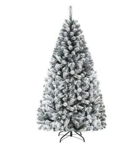 6 ft. Unlit Premium Snow Flocked Hinged Artificial Christmas Tree with Metal Stand