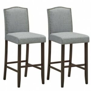 Set of 2 24" Bar Height Stools with Rubber Wood Legs Nailhead Trim 